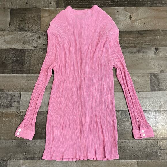 White Fox Crinkle Pink Take Me Out Button Down Shirt Tunic Women's Size M/L - Picture 11 of 14